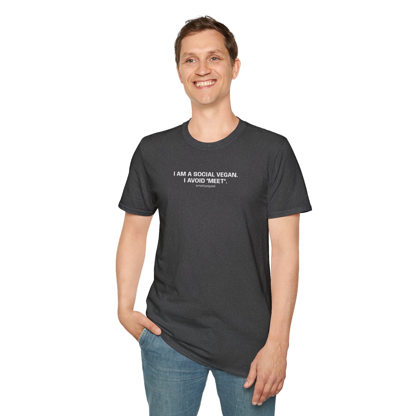 T-Shirt — "I Am a Social Vegan I Avoid 'Meet'" Minimalist Graphic Tee