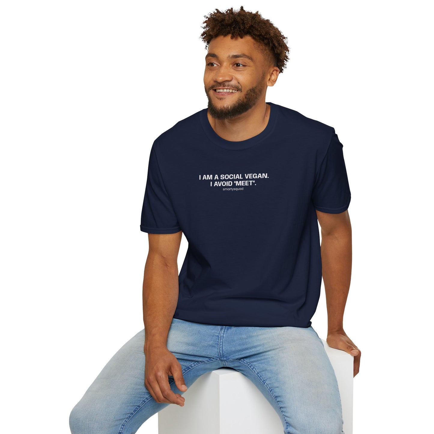 T-Shirt — "I Am a Social Vegan I Avoid 'Meet'" Minimalist Graphic Tee